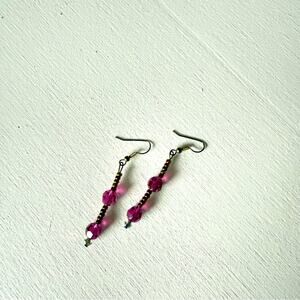Pink MultiColored Shiny Dangle Beaded Earrings